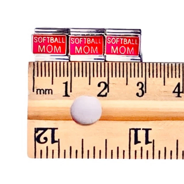 3 Italian Charms Softball Mom 9 MM Composable Modular Add A Link Bracelet Pieces