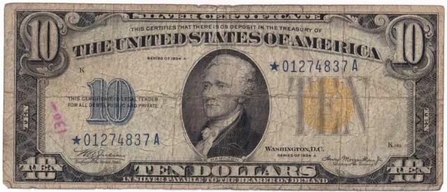 1934A $10 Star Note North Africa Silver Certificate Circulated K15115