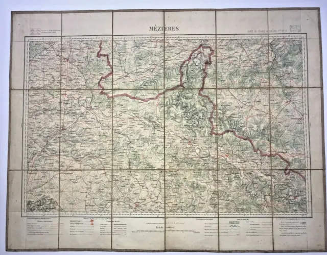 Mezieres France 19Th Century Large Antique Folding Map On Linen