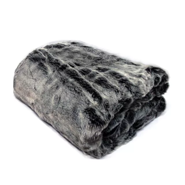 Dark Grey Koala Luxury Faux Fur Throw Rug 127 x 152 cm