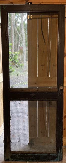 Vintage 1930s Black Painted Wooden Screen Door
