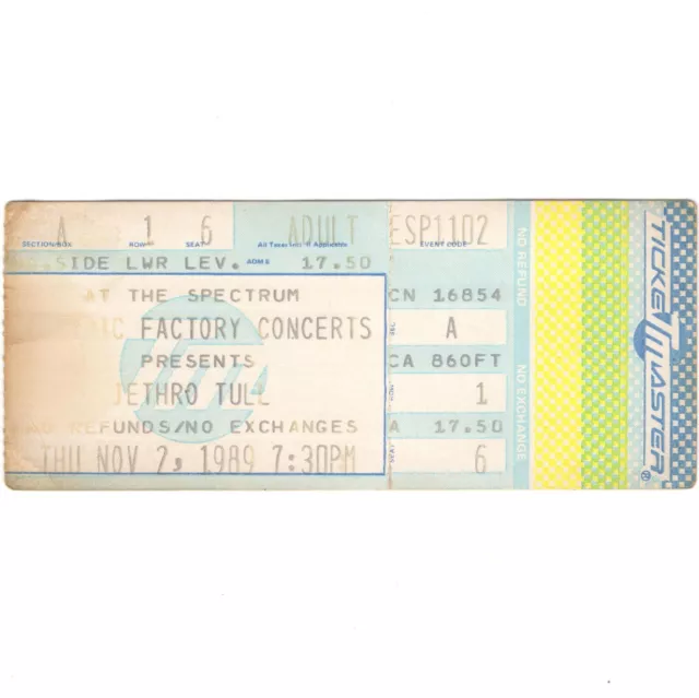 JETHRO TULL & IT BITES Concert Ticket Stub PHILADELPHIA 11/2/89 ROCK ISLAND RARE