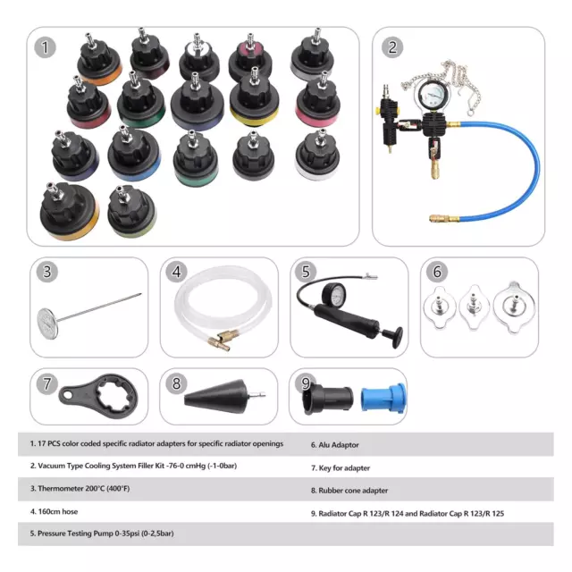 28 kits de sistema de refrigeración enfriador dispositivo de presión aparato de prueba probador comprobador de impresión comprobador de vacío 3