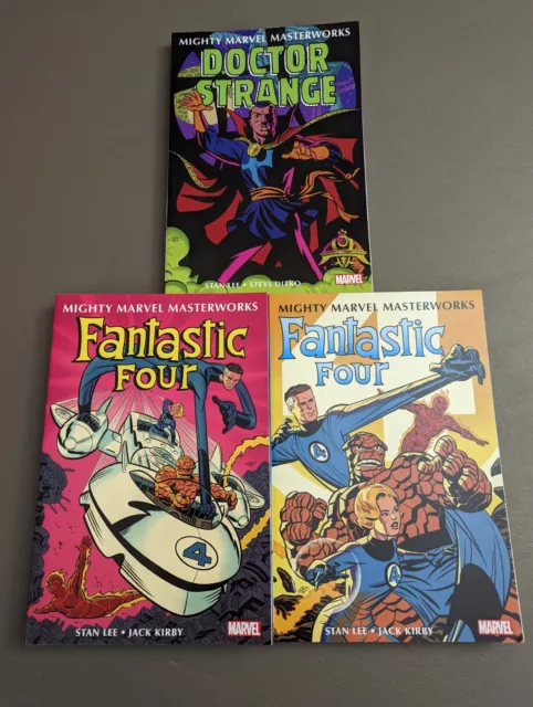 Mighty Marvel Masterworks - 3 Trade Paperback TPB Lot Fantastic Four Dr. Strange