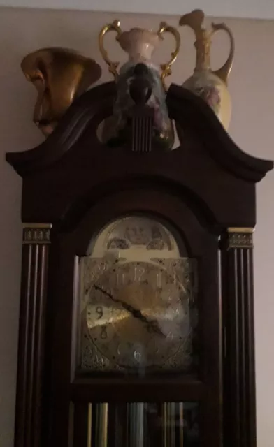Weight Driven Grandfather Clock, Dark wood, Golden Dial, Moon phase
