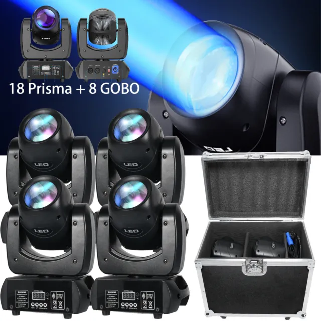 4x 150W Moving Head LED Beam 18 Prisma DMX DJ Party Bühnenlicht mit Flightcase