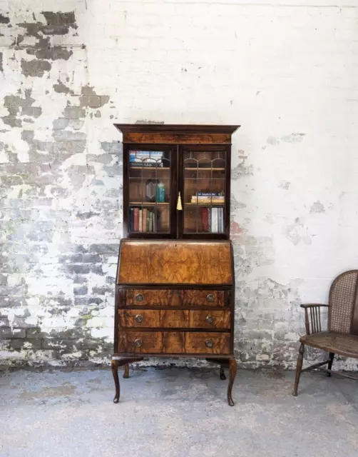 Antique Victorian bureau bookcase writing desk drawers walnut vintage DELIVERY