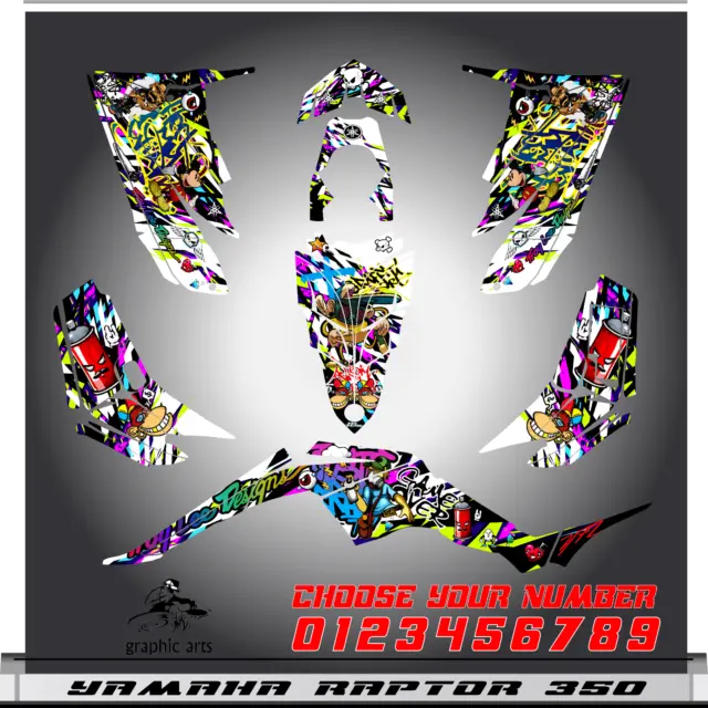Yamaha Raptor 350 graphics kit 2004 2006 2009 to 2014 decals stickers atv utv