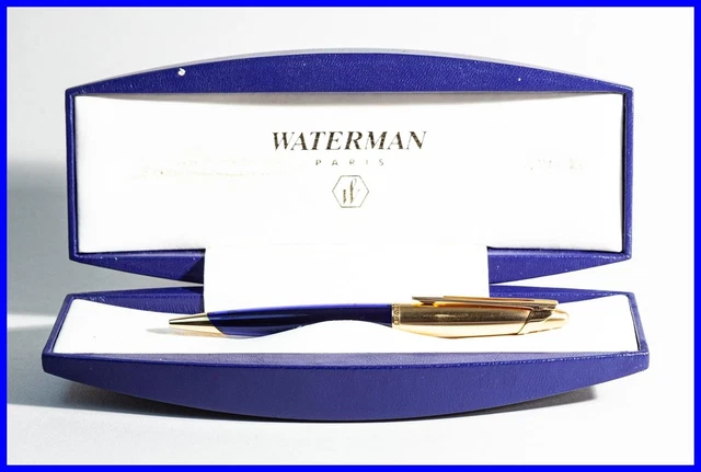 Stylo Waterman Edson En Résine Bleue - Bille/Roller - Capuchon Plaqué Or 18 Carats - Occasion
