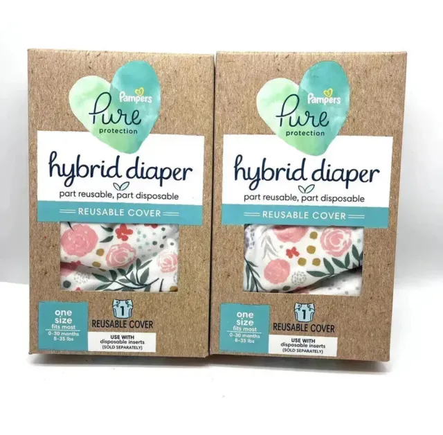 Pampers Reusable Cloth Diaper Pure Hybrid Cover Full Floral Designs LOT of 2