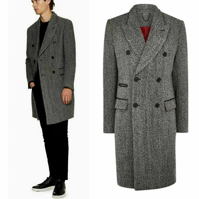 Grey Wool Overcoat for Men-Double-Breasted