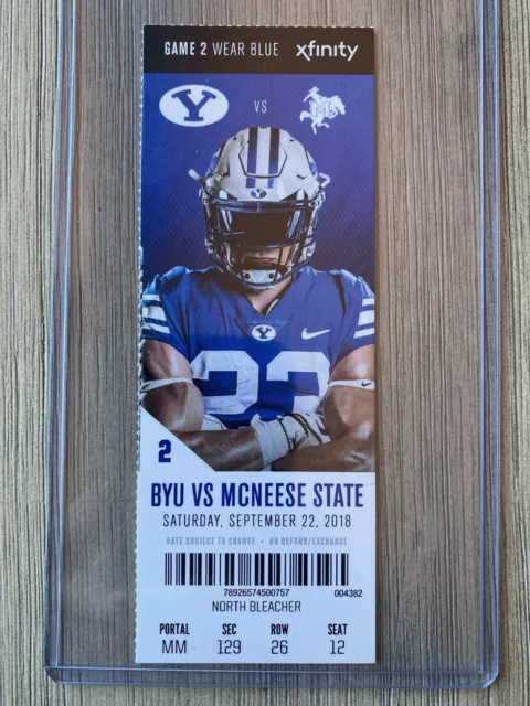 2018 BYU Cougars Football Official Mint Ticket Stub Pick Game ZACH WILSON Debut