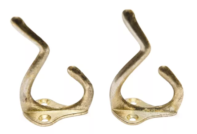 2 Double Coat Hat Hall Towel Clothes Large Hooks Brass Plated 3"