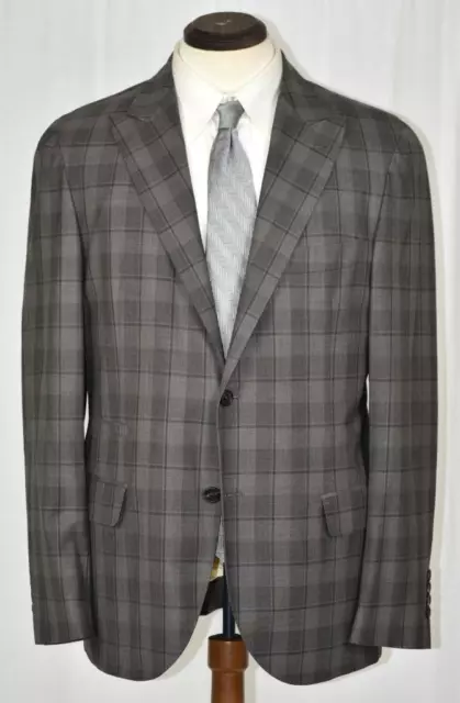 New Brunello Cucinelli Peak Lapel Light Brown Glen Plaid Jacket Coat Slim 40 R