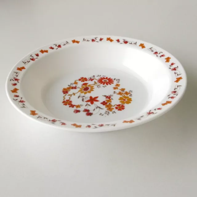 Grand Plat de service rond ARCOPAL - Décor fleurs orange vintage 29 cm