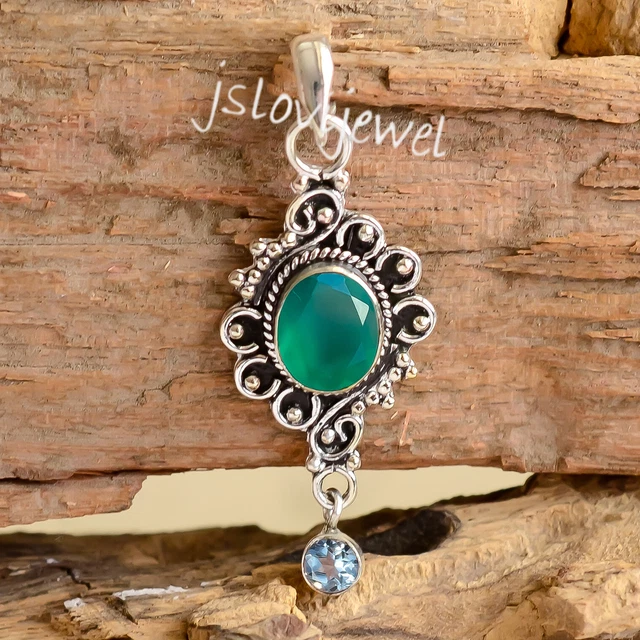 Blue Topaz, Green Onyx Gemstone Latest Jewelry 925 Sterling Silver Pendant/R1595
