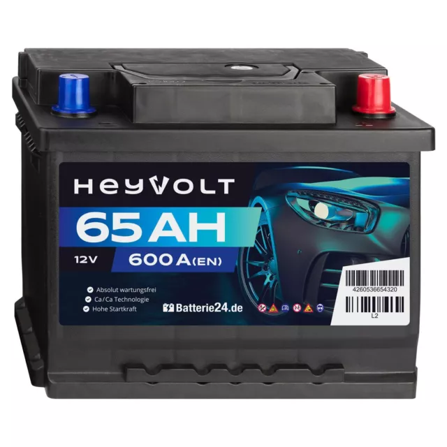 HeyVolt Start Autobatterie 12V 65Ah Starterbatterie ersetzt 55Ah 60Ah 62Ah