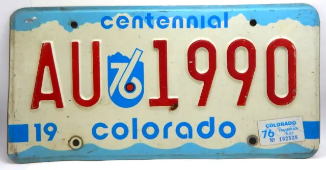 Colorado State License Plate AU 1990 Vintage 1976 Bi Centennial Automotive Car