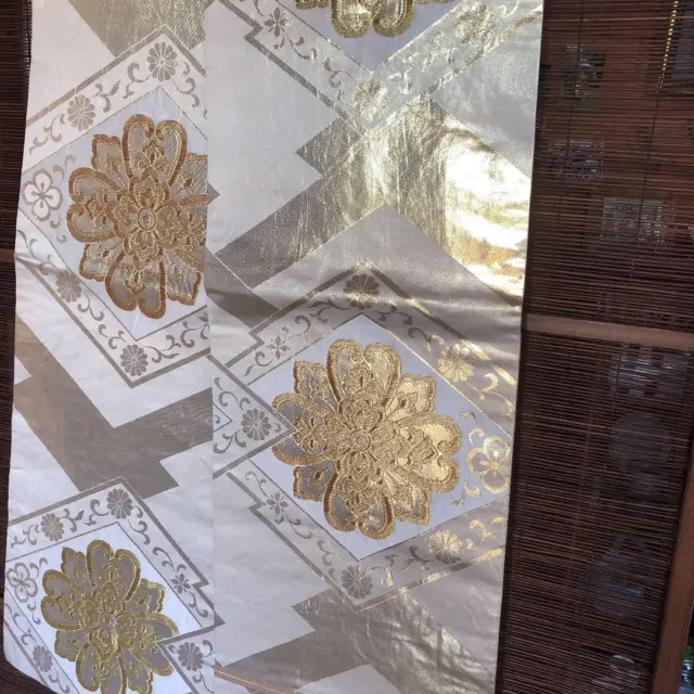Japanese used Maru OBI KIMONO belt Pure Silk traditional woven Gold thread
