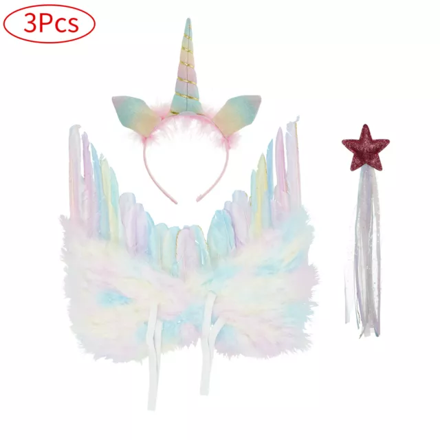 3Pcs Girl Angel Fairy Feather Wings Star Ribbon Tassels Magic Wand Hair Hoop Set