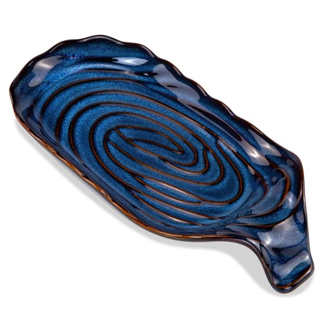 Ceramic Spoon Rest for Stove Top, Vintage Blue Porcelain Spoon Holder for Kitch