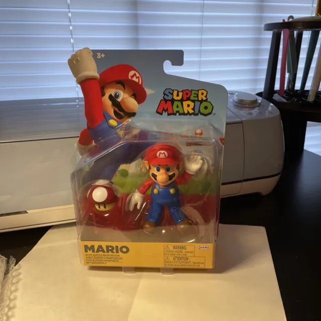 NEW Jakks Pacific World of Nintendo 4" Mario MARIO w/SUPER MUSHROOM Figure