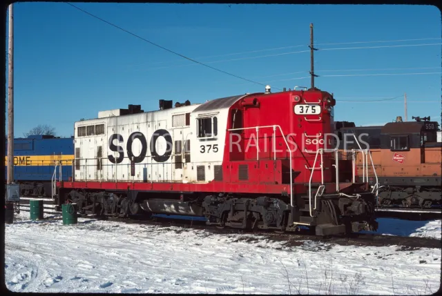 Original Slide - Soo Line EMD GP9 #375 Yard Scene at Waseca MN Jan 1987 DME