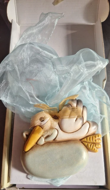 Segnaposto Battesimo O Nascita A Forma Di Cicogna Con Bambino - 6 Pezzi In Legno - Idea Bomboniera Originale Cm 4,5x12h