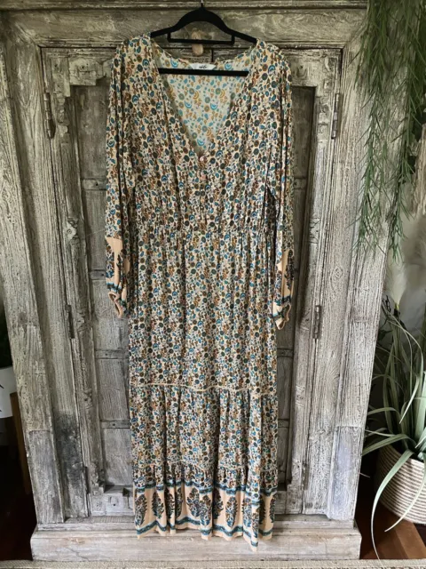 adrift ladies boho gypsy floral print long sleeve maxi dress size XL 14