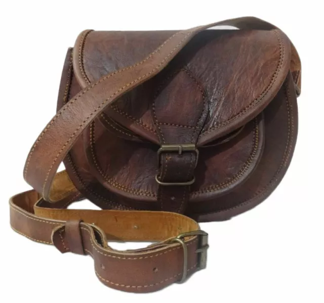 Women's Vintage Leather Shoulder Bag Side Saddle Brown Purse Genuine Handmade