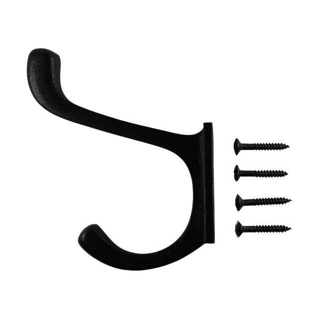 Black Wrought Iron Double Coat Robe Hooks 4 Inches Long Rustic Entry Way Hat