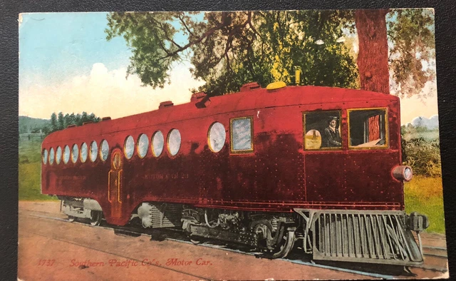 Southern Pacific Co Motor Car Round Window Red Train ￼RR ￼vintage Postcard D73
