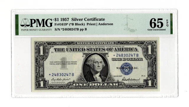1957 $1 Silver Certificate Star Fr. 1619* - PMG 65 EPQ
