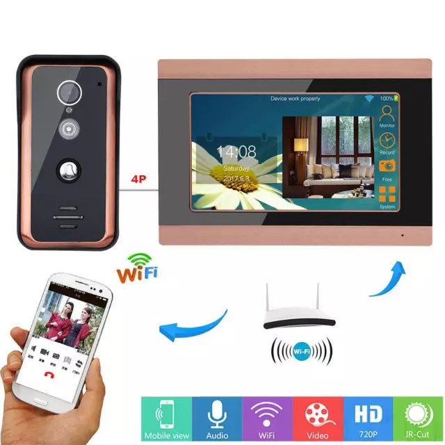 IR-CUT Wired Wifi Video Door Phone Doorbell Intercom Entry System 1000TVL