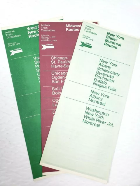 Amtrak West Coast Midwest NY Lot 3 Timetable Brochures Vtg 1979 Railroad Train
