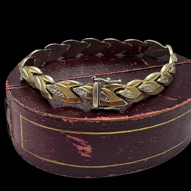 Antico Vintage Medio Secolo Argento Sterling Oro Chased Tennis Bracciale 10.8g