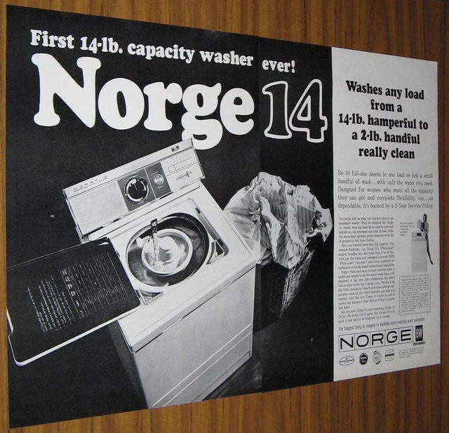1963 Vintage Ad~Norge 14 Washing Machine~14-Lb Capacity Washer