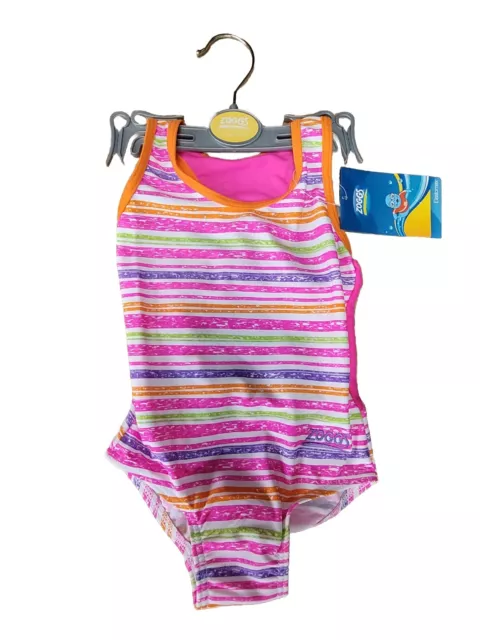 Zoggs Pink Neon Rainbow SPF50+ One Piece Swimsuit  Swimming Costume 2-3 Years