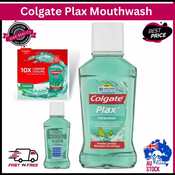 1x 60mL Colgate Plax Antibacterial Alcohol Free Travel Mouthwash Fresh mint