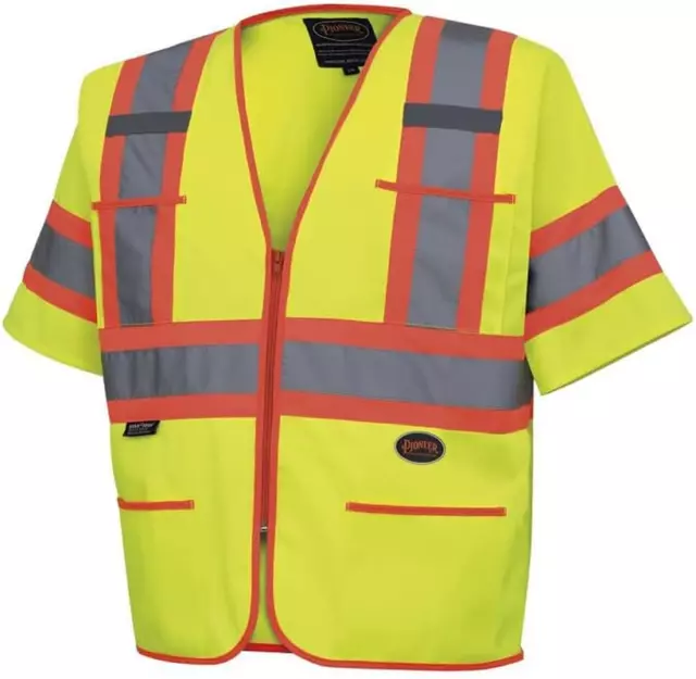 PIONEER HIGH VISIBILITY Tricot Sleeved Safety Vest, Reflective Tape, 4 ...