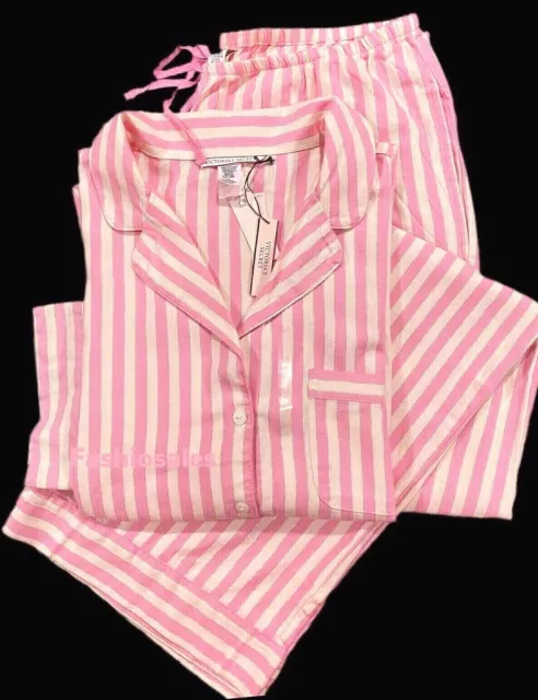 Victorias Secret Shimmer Cotton Flannel long sleeve Pajama Set black pink  plaid
