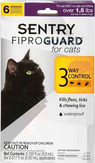 Sentry Fiproguard Flea and Tick Topical Drops for Cats 6 Doses Treatment Control