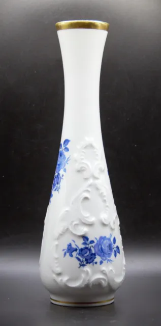 Vintage Royal Porzellan Bavaria KPM Germany Blue on White Embossed Bud Vase