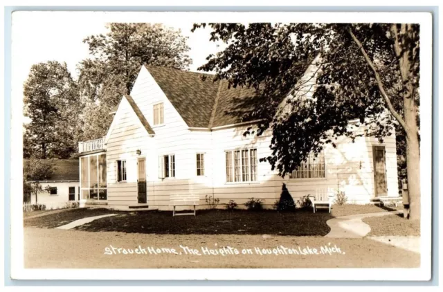 c1940's Strauch Home View The Heights Houghton Lake MI RPPC Photo Postcard