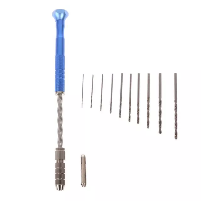 Semi Automatic Spiral Blue Mini Micro Hand Drill Chuck + 10 Pcs Twist Drill Bits