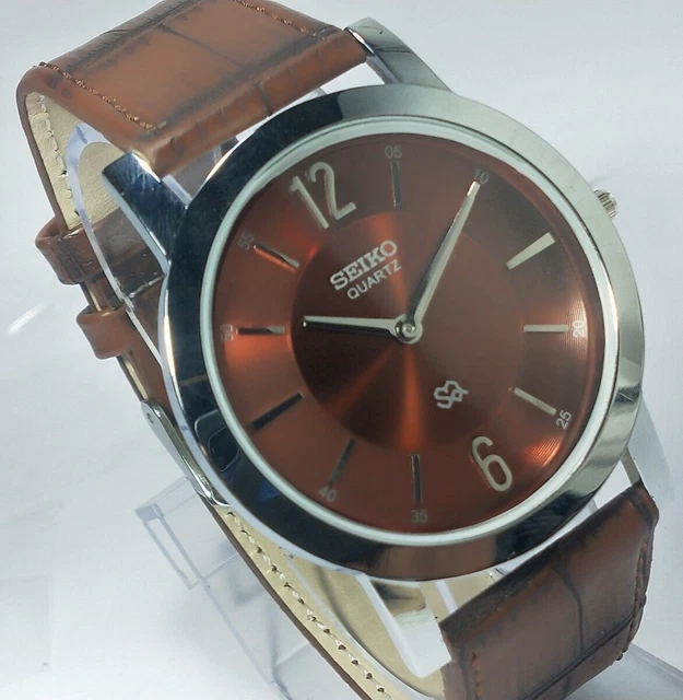 Seiko Quartz Movement Mens Analog Brown Dial Wrist Watch SQ3