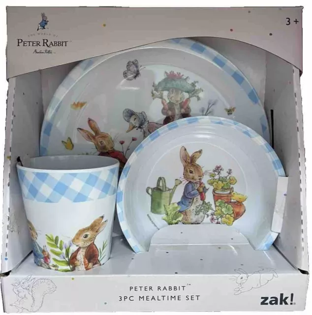 Beatrix Potter - Peter Rabbit 3 Piece Mealtime Set -Kids Melamine Plate Bowl Cup