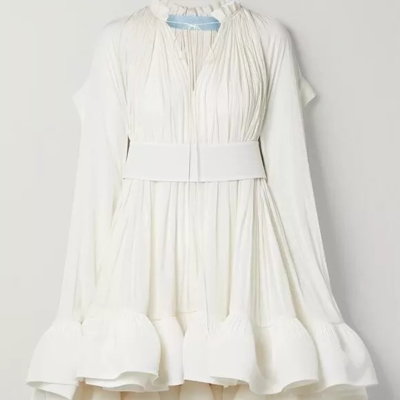 Lanvin Cape-effect Ivory Crepe Mini Dress size FR38/US6