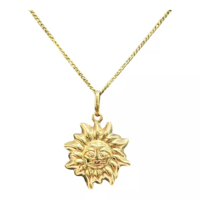 9ct 9k Yellow Gold Round Sun Face Charm Pendant 17mm 1.80 Grams. Brand New