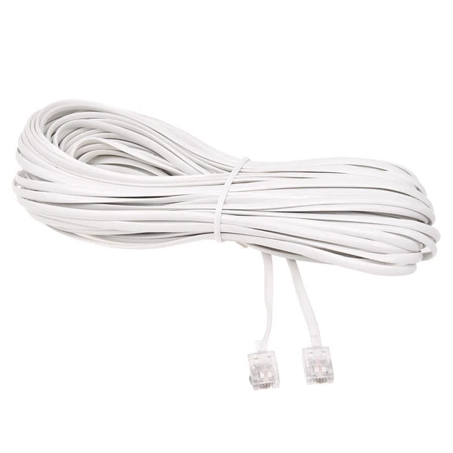Cable De Teléfono Modular Blanco De 25 Pies (RJ11) - Extensión Para Línea Fija